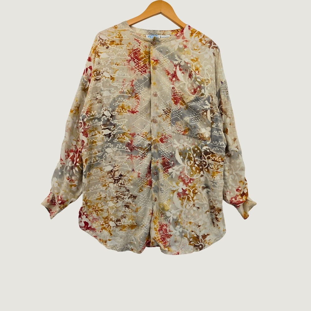 Vintage Amber Trading Batik Abstract Rayon Button Down Shirt Mens Medium Boho
